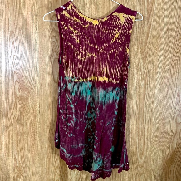 Maroon Beaded Sequined Embroidered Sleeveless Swing Linen X-Long Top - Picture 3 of 9